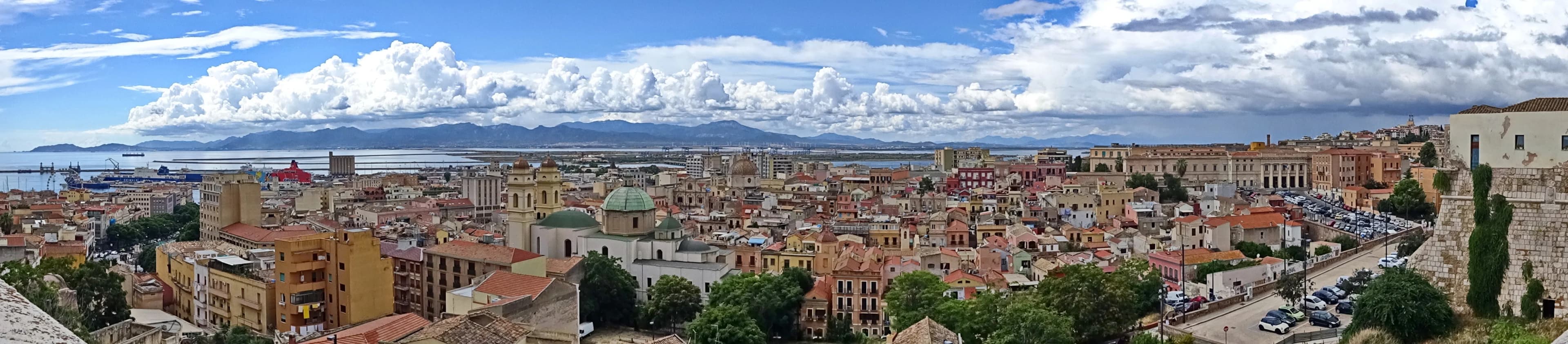 A panoramic view of Cagliari and its Mediterranean harbour